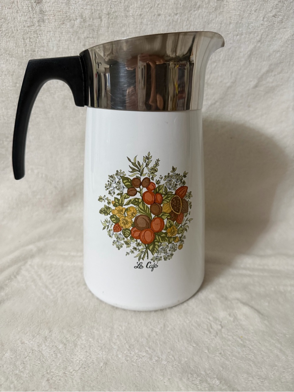 This is a vintage CorningWare Spice of Life pyroceram coffee percolator body.